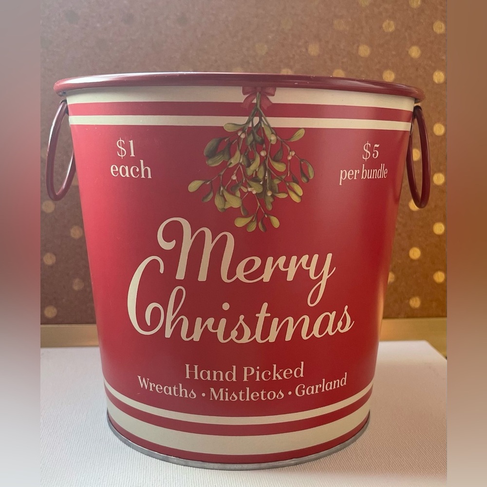 Red Merry Christmas Holiday Galvanized Tin Bucket